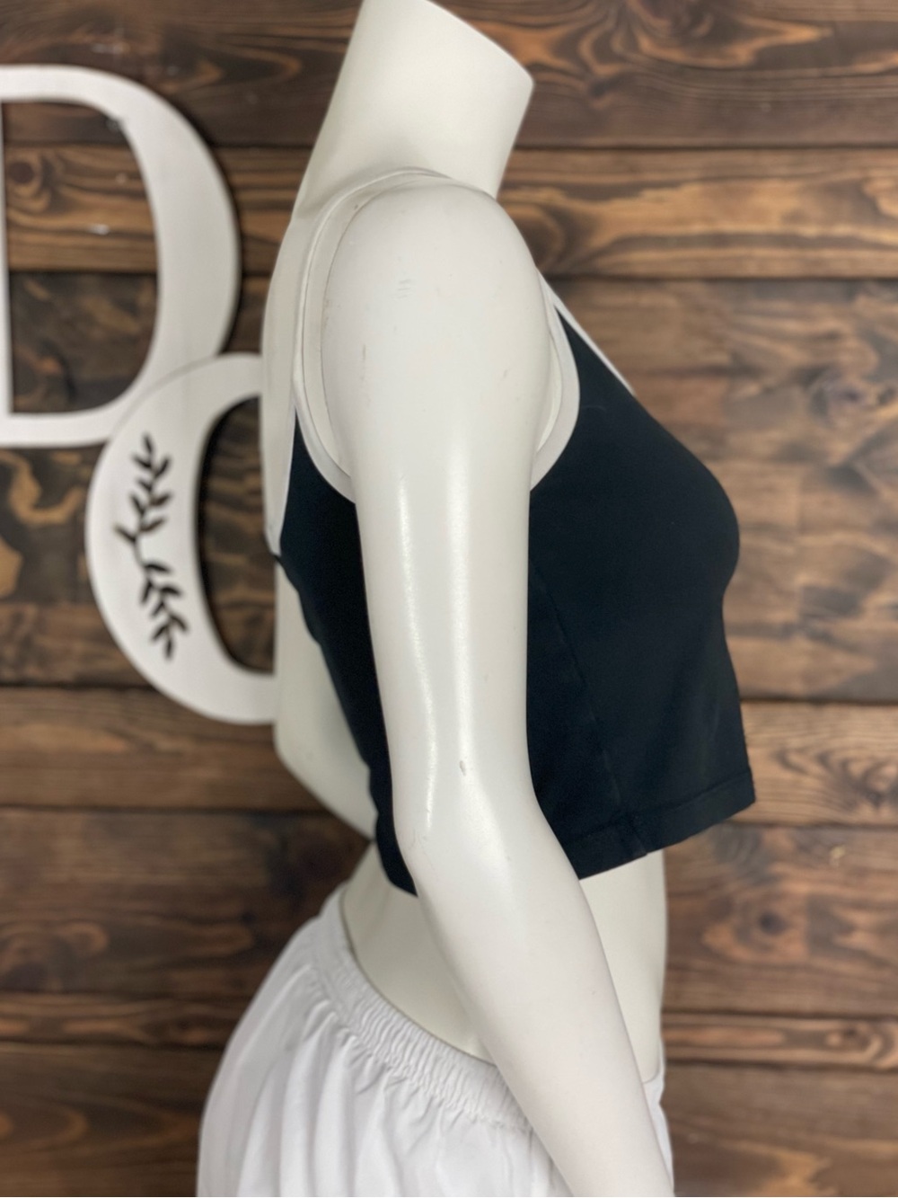 adidas Black Crop Tank Top White Trim Embroidered Trefoil Logo Womens XS - Picture 5 of 8